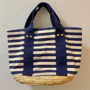 NEW Navy Stripe & Straw Beach/Picnic Bag
